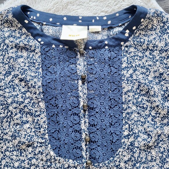Anthropologie Maeve Hiver Floral Print Blouse in Navy Blue Size 2 - Picture 8 of 12